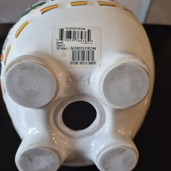 Child To Cherish Nordstrom Piggy Bank White Ceramic Colorful Cars Clouds - Picture 7 of 10